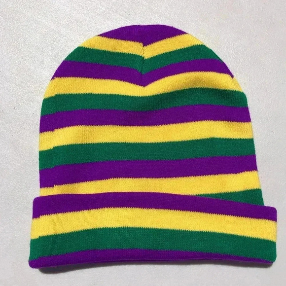 NOLA Mardi Gras Color Knit Beanie NWOT - Picture 1 of 4